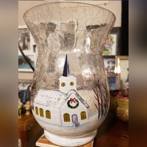Painted Crushed Glass Christmas Candle Holder or Vase